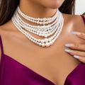 Elegante meerlaagse barokke parel choker met gegradueerde witte kralen in Franse retro stijl - Zilver Stijl 6047