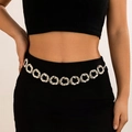 Chic silver wavy metal disc waist chain belt with liquid fluid geometric design - Wavy Round Silver Waist Chain (1610)