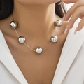Punk style silver bead choker necklace with large polished spherical charms for women - Style 05 Silver 6064