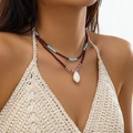 Double-layered bohemian beaded necklace with colorful beads and a white shell pendant - Double Layer Shell Style / Red Blue White Beads