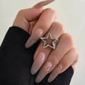 Vintage silver hollow star ring with wide band design worn on index finger - Hollow Star Ring (0701) / Antique Silver Style (0701)