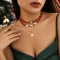 Three-layer Christmas beaded necklace with festive HO HO HO letter beads and snowman charm - Specification / Gold (4535)