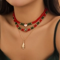 Three-layer Christmas choker set with red green beads and festive charms for women - Specification / Gold (4533)