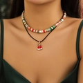 Beaded Christmas choker set with red white green clay beads and bell pendant necklace - Specification / Gold (4462K1)