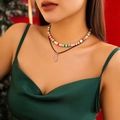 Christmas choker set with red white green beads and a candy cane charm necklace - Specification / Gold (4462K5)