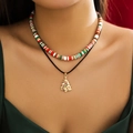 Christmas snowman beaded choker with gold tree pendant and colorful clay discs - Specification / Gold (4462K7)