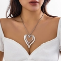 Silver hammered double heart pendant necklace on a sleek snake chain for women - Double Layer Nested Hearts (6122) / Antique Silver