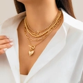 Mehrlagiges goldenes Perlenhalsketten-Set mit Herzanhänger und trendigem T-Verschluss - Stil 07 Gold
