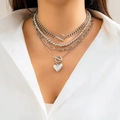 Silbernes Perlen- und Gliederketten-Set mit OT-Verschluss und Herzanhänger - Stil 07 Silber
