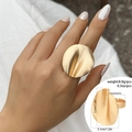 Exaggerated golden irregular wavy round ring with detailed size and weight specifications - Irregular Wave Disk (0714) / Matte Gold