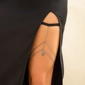 Silver multi-layer leg chain with star pendant and black elastic band on model - Star Pendant Style (0213) / Silver