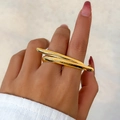 Minimalist double finger gold ring in sleek parallel bars worn on hand - Double Finger Cross Style / Light Gold (0729)