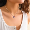 Star heart necklace with American flag pendant and gold border on a white cord - Heart Style (6356)