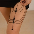 Sexy multi-layer black leg chain with round pendants and elastic thigh band for women - Black Sequin Style (0319)