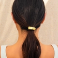 Chic gold-finished semi-circle metal ponytail holder with elastic hair tie for women - Curved Metal Hair Tie / Gold Ponytail Clip (0557)