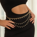 Multilayer gold waist chain with white pearls on elegant black dress, vintage style - Gold Pearl Style (1575)