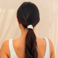 Minimalist glossy silver metal hairpin with a semi-cylindrical shape for low ponytail - Minimalist Metal Hair Tie / Silver Glossy Hair Tie (0559)