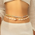Bohemian multilayer waist chain with colorful seed beads starfish charm and natural shells - Waist Chain (415010K3) / Gold + Multi-color
