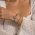 Böhmisches mehrlagiges Armband-Set mit grünen Steinen und silbernen Sternanhängern - Sonne Stern Armband (4990)