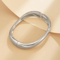 Polished silver metal open bangle with smooth oval structure and sturdy hinge detail - Silver Bangle (2430)