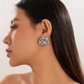Silver metallic clustered bubble earrings with smooth geometric bead stacking design - Stud Earrings / Silver