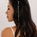 Boho tassel hair chain with light blue stone chips and silver star charm - Star Pendant With Light Blue Stone Style / Ancient Silver And Transparent Blue