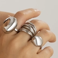 Three-piece silver lava style ring set with irregular smooth texture and dome design - Silver (5066)