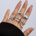 Irregular silver lava ring set for women with polished molten aesthetic and hollow design - White K/Silver
