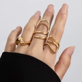 Three-piece gold plated irregular lava rings set with hollow curved design for women - Light gold