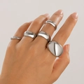 5-piece silver minimalist liquid lava ring set in polished stainless steel for women - Silver (5103)
