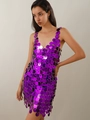 Sexy purple sequin mini skirt and halter top body chain set for nightclub party wear - Purple Sequin Dress (1651)