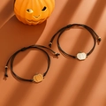 Halloween Kürbis Anhänger Armbänder mit verstellbarer schwarzer Wachskordel im 2er-Set - Orange Weiß Kürbis Stil (5284)
