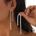 Long silver snake chain fringe earrings for women with elegant U-shaped tassel design - Silver U-Shaped Style (3087K2)