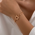 Ins style rose gold chunky link bracelet with circular sailor clasp worn on wrist - Gold (2461)