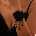 Gothic black lace rose bracelet featuring elegant fabric flower and beaded tassels - Bracelet (2483)
