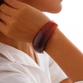 Translucent amber acrylic wide bangle bracelet with curved texture and chunky resin design - Coffee (2473)
