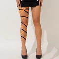 Detail of orange and black elastic leg chain with silver metal ring on model leg - Black And Orange (0364)