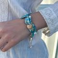 Detail of beach-style bracelet with blue shell-pattern blocks and pearl charms - Blue Bracelet(2460)