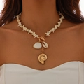 Starfish beaded necklace set with golden nautilus pendant and natural shells - Gold Necklace(6658)