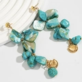 Golden ocean earrings with turquoise stones and iridescent shells in a beach vacation style - Blue Earrings(3353)