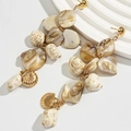 Bohemian gold earrings featuring natural white turquoise stones and iridescent shells - White Earrings(3353)