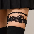 Sexy black lace elastic leg ring set with intricate floral embroidery and tassels - Black Double Rose Lace Style (5361k1)