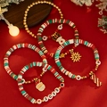 Detail view of 5-piece Christmas bead bracelets with 2025 charms and festive clay beads - Christmas Blessing Style (5603)