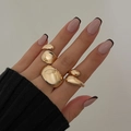 Ensemble de bagues gouttes dorées minimalistes avec finition métal liquide poli pour femme - Style Or Clair (5682)
