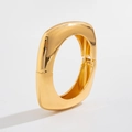 Detail of chunky gold hinged bracelet with high-polish mirror finish on white background - Thickened Rounded Square Hinged Style (2629)