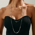 Double-layer faux pearl necklace with silver star tassels and vintage floral accents - Silver Style 6692
