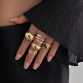 Ensemble de cinq bagues dorées irrégulières avec designs lave et yin-yang tendance - Style Tai Chi Or Clair (5570)