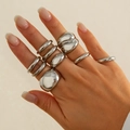 Silver minimalist ring set featuring smooth wide bands and layered double-layer rings - 01 Silver Plated Ring Set (5523)