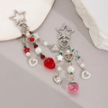 Porte-clés avec pendentif fraise et cœur rose et rouge, perles et fermoir étoile - Style Ensemble Perles Étoile Fraise (6075)