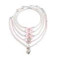 Gelaagde hart- en parelkettingset met roze strikjes en vlinderhangers - Zilver-05744